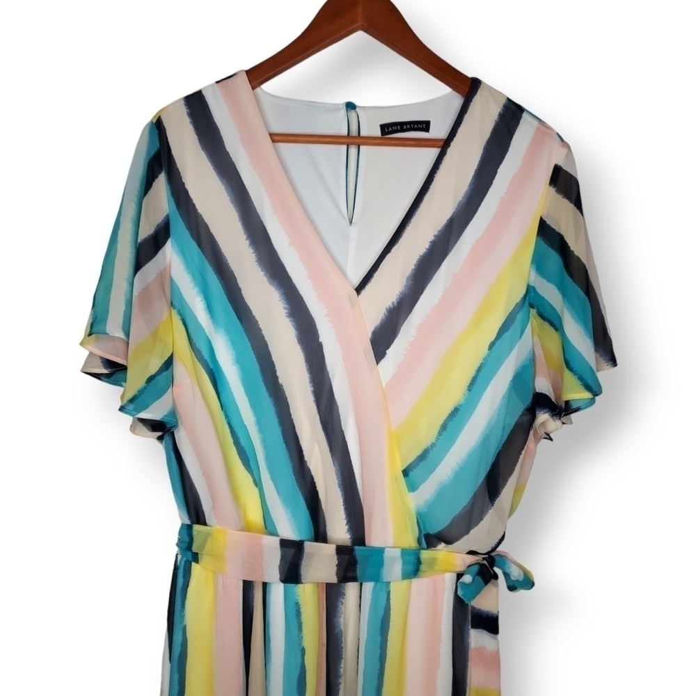 Lane Bryant Multi Color Stripe Surplice Midi Dress Plus Size 22/24 - Picture 3 of 11